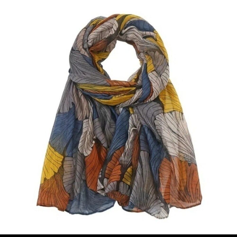 Large ginkgo biloba leaf colorful scarf Lightweight beach cover shawl
